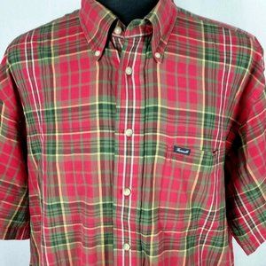 Facconable Mens XL Shirt Red Green Plaid Dress Casual Button Front Christmas